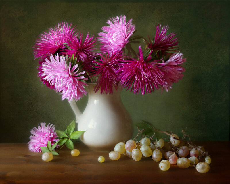 Pink Flowers and Grapes