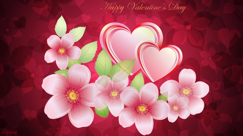 Pink Flowers and Hearts — Red