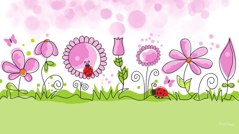 Pink Flowers and Ladybugs