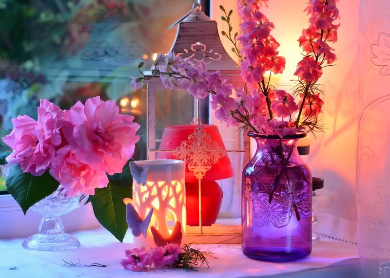 Pink Flowers and Lanterns