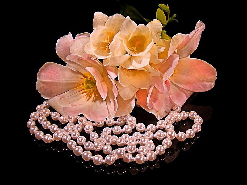 Pink Flowers and Pearls — Elegant