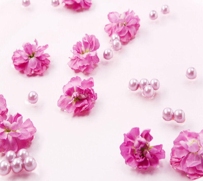 Pink Flowers and Pearls — Serene, Photograph, Water
