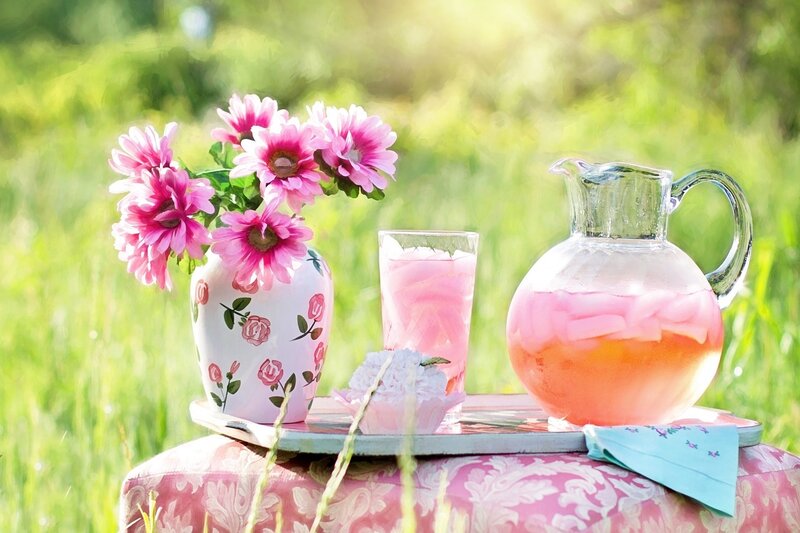 Pink Flowers and Pitcher — Serene