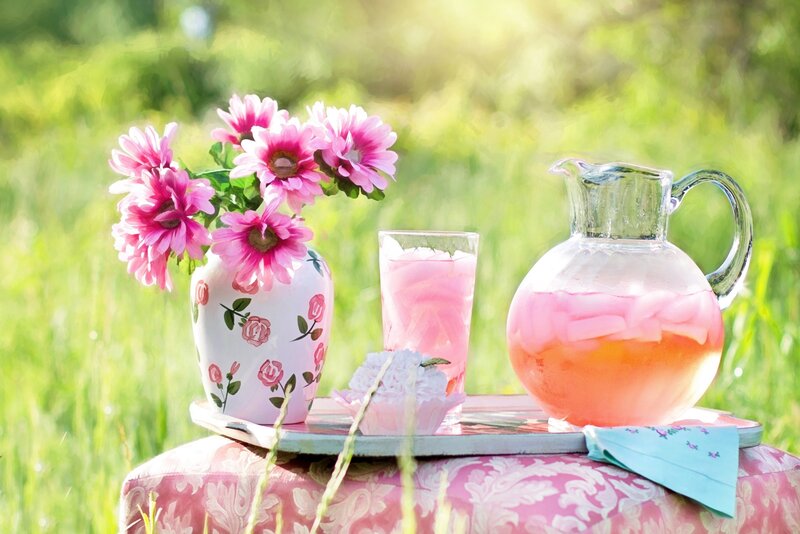 Pink Flowers and Pitcher