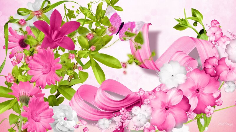 Pink Flowers and Ribbons