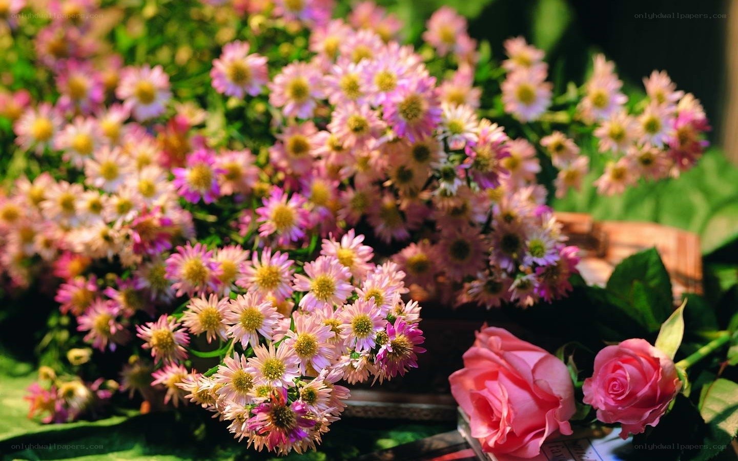 Pink flowers and roses