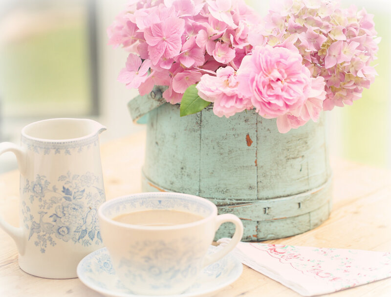 Pink Flowers and Tea Set — Serene