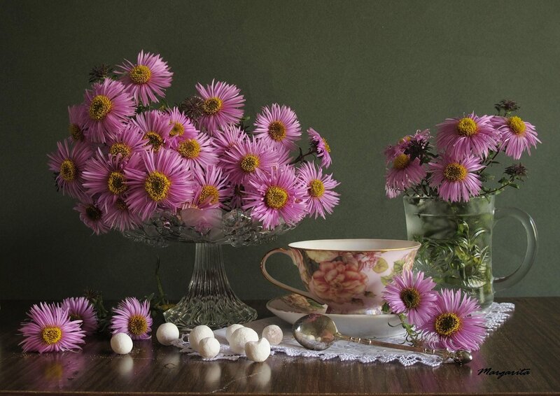 Pink Flowers and Teacup