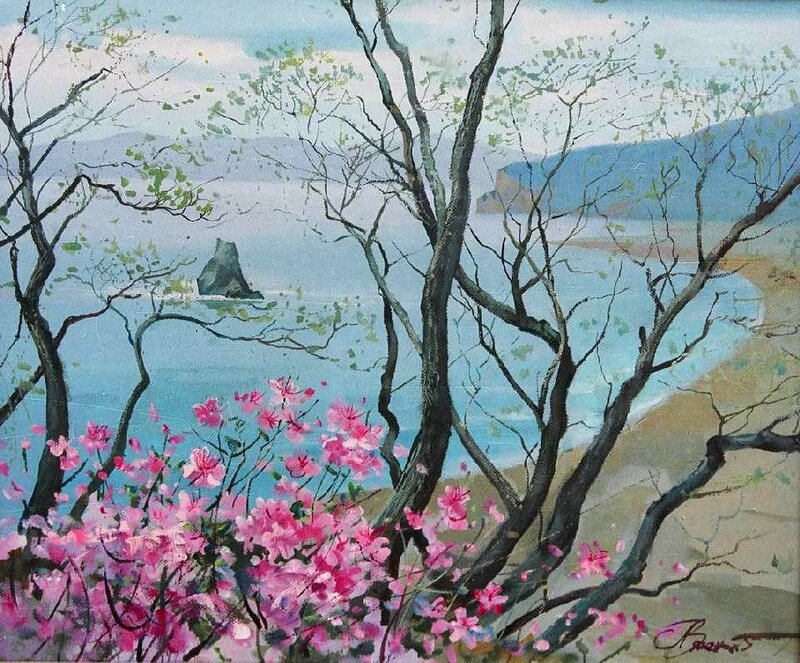 Pink Flowers by the Sea