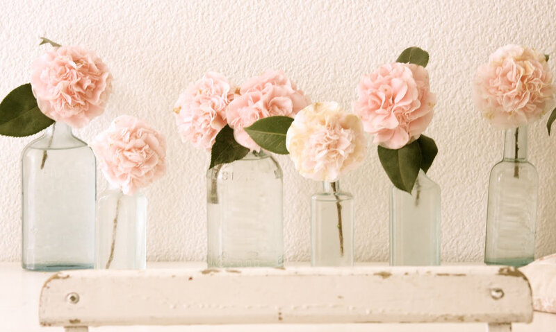 Pink Flowers in Bottles
