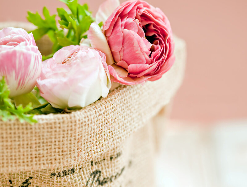 Pink Flowers in Burlap