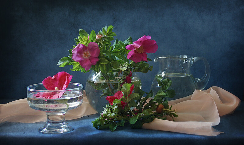 Pink Flowers in Glassware