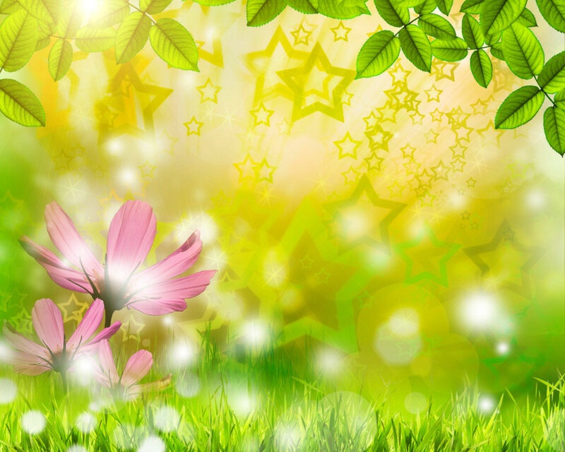 Pink Flowers in Grass — Green, Serene