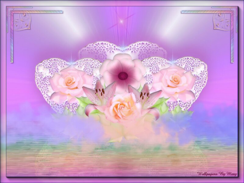 Pink Flowers in Heart — Purple