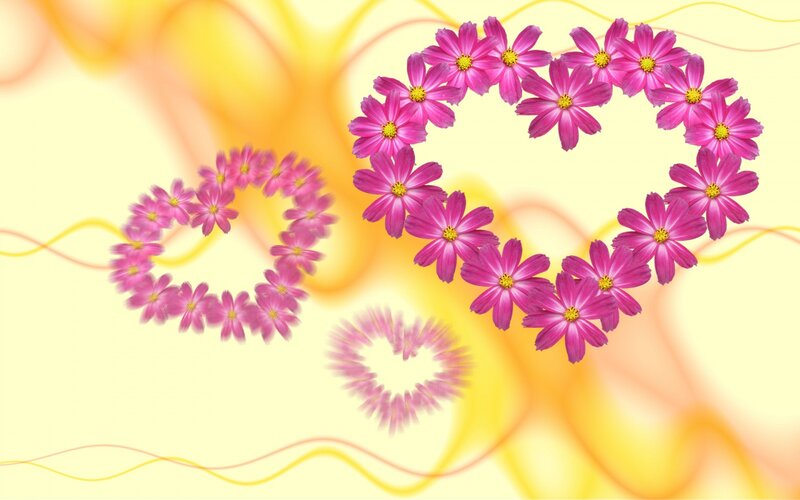 Pink Flowers in Heart Shape — Yellow