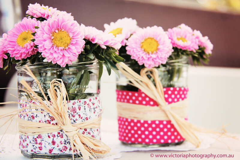 Pink Flowers in Jars