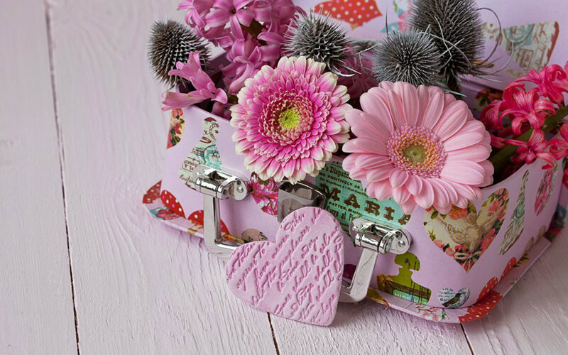 Pink Flowers in Suitcase