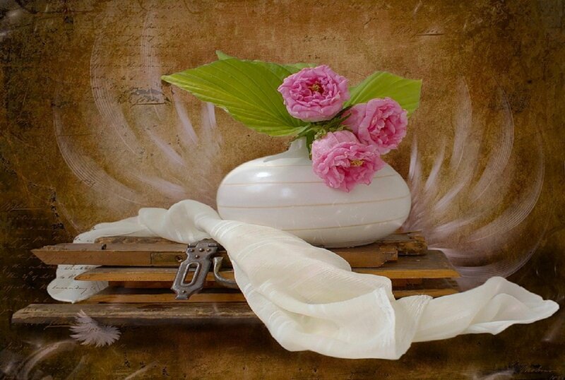 Pink Flowers in Vase — Brown