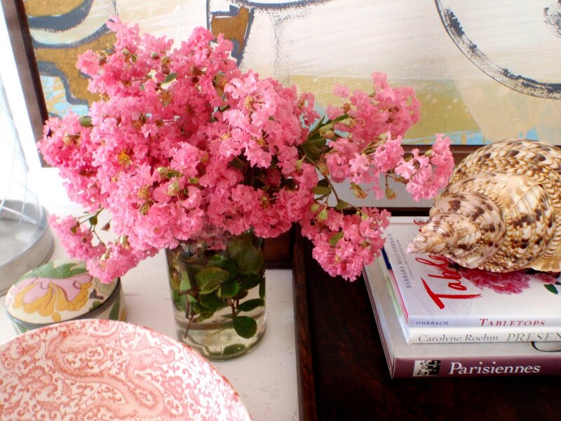 Pink Flowers in Vase — Calm, Photograph, Seashell