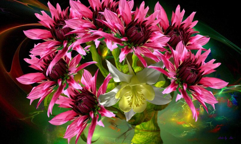 Pink Flowers in Vase — Dramatic, Digital Art