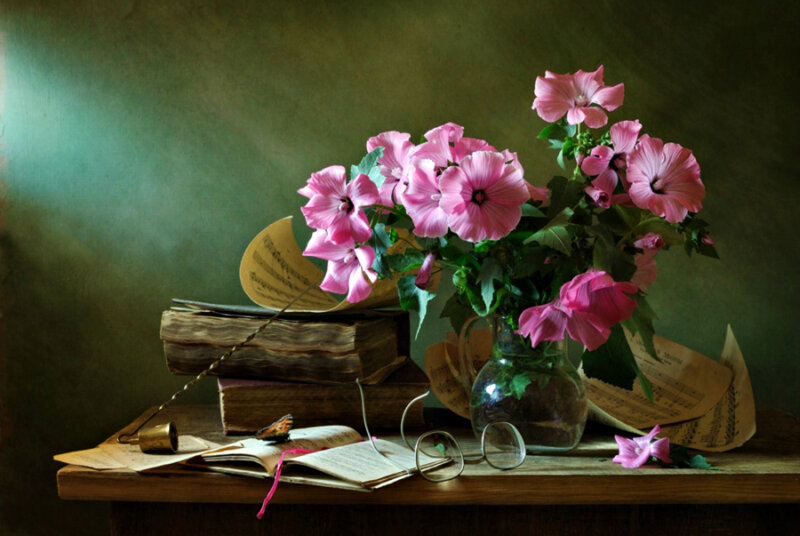 Pink Flowers in Vase — Green