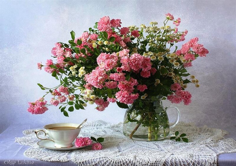 Pink Flowers in Vase — Serene, Morning