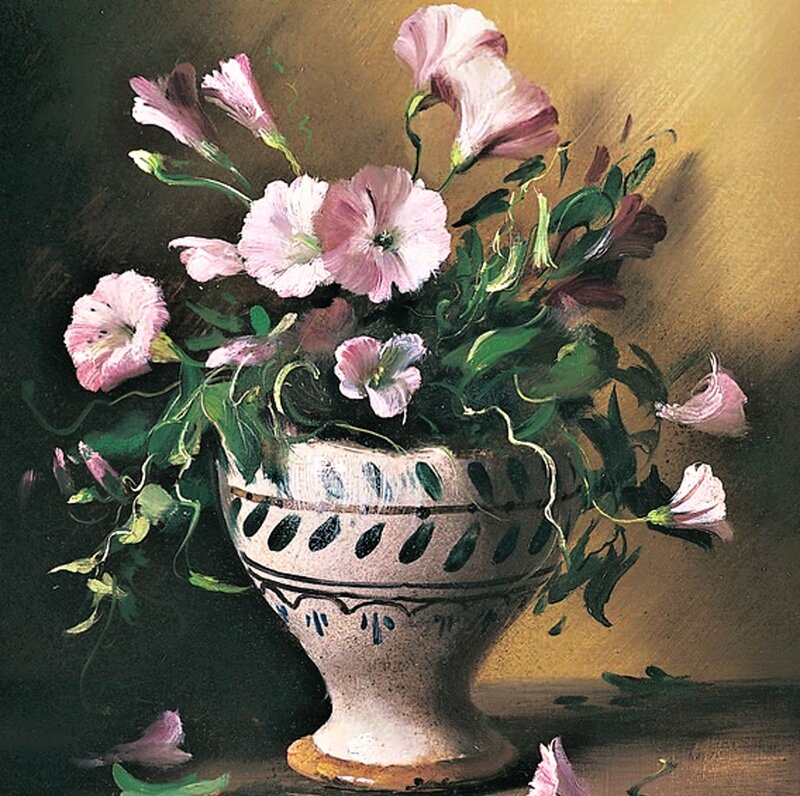 Pink Flowers in Vase — Serene, Painting