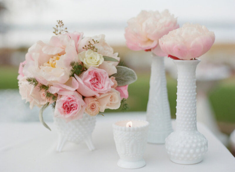 Pink Flowers in Vases — White