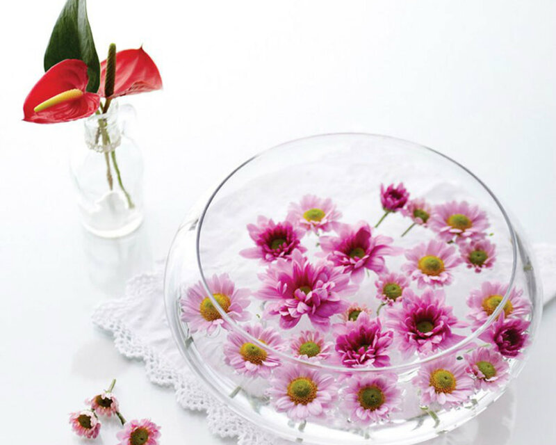 Pink Flowers in Water Bowl