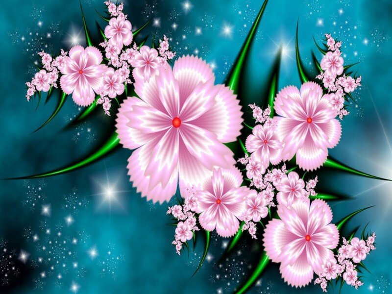 Pink Flowers on Blue — Dreamy