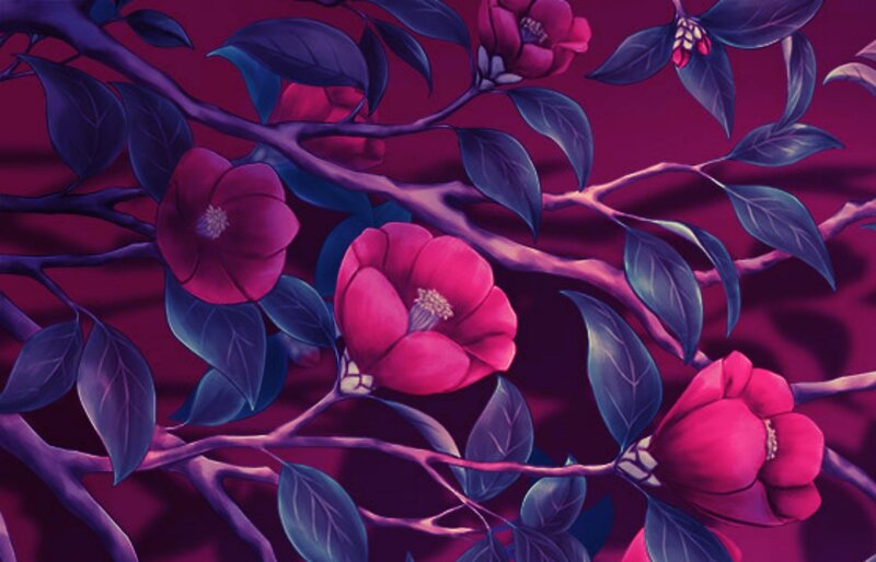 Pink Flowers on Branches — Purple