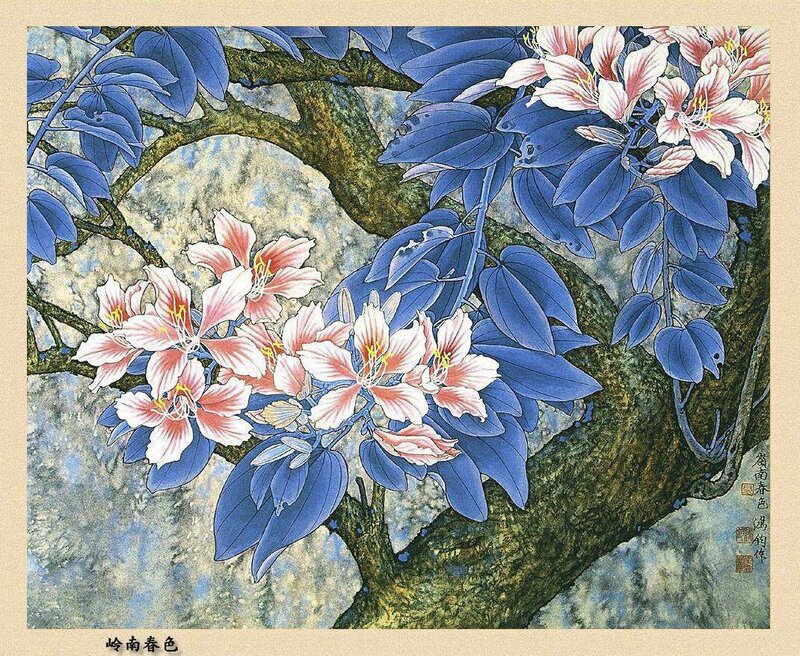 Pink Flowers on Tree — Blue
