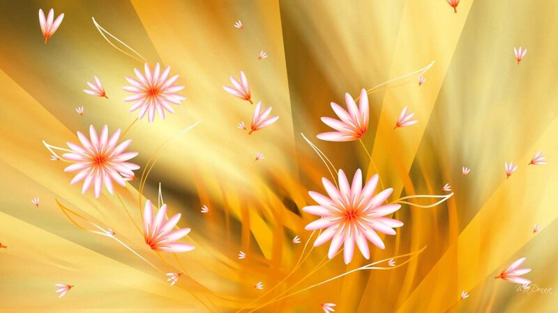 Pink Flowers on Yellow Background