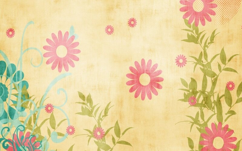 Pink Flowers on Yellow