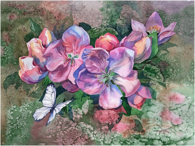 Pink Flowers with Butterfly