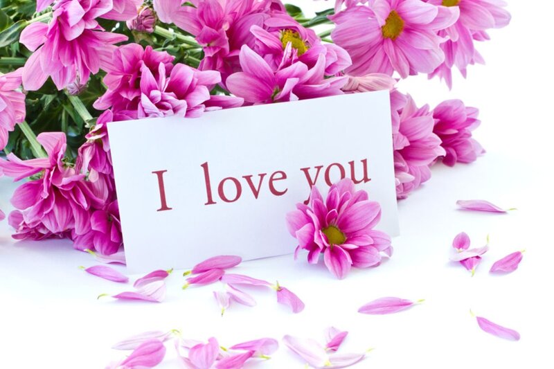 Pink Flowers with Card — Romantic