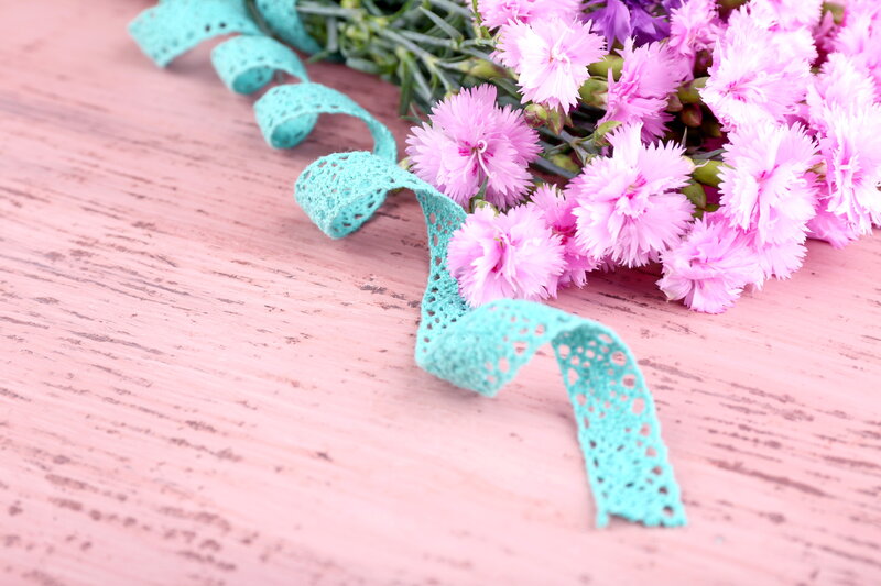 Pink Flowers with Lace Ribbon