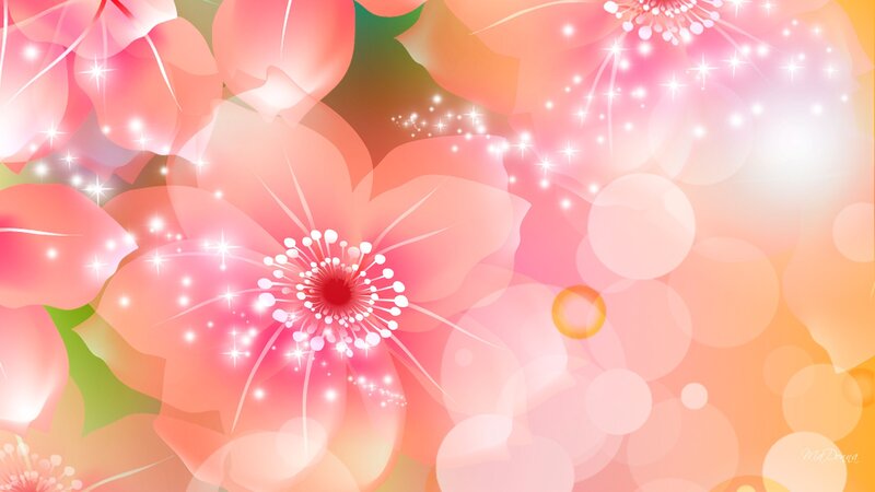 Pink Flowers with Sparkles — Dreamy, Digital Art, Bokeh