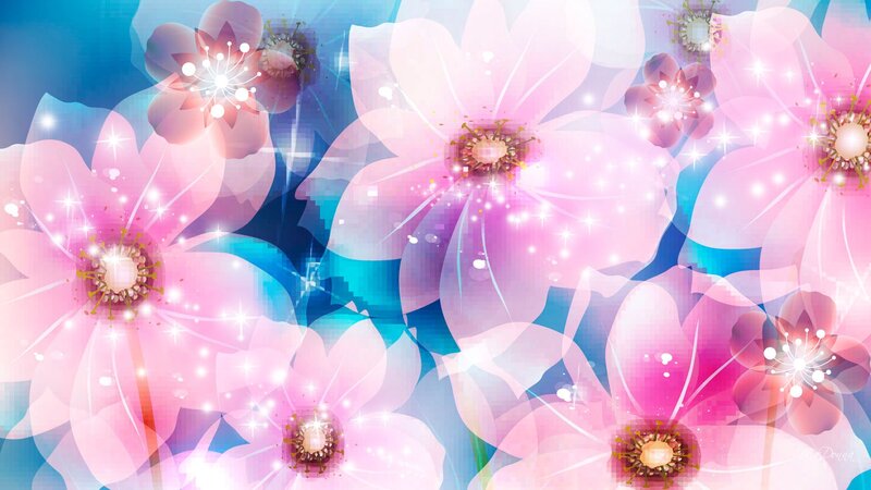 Pink Flowers with Sparkles — Dreamy, Digital Art