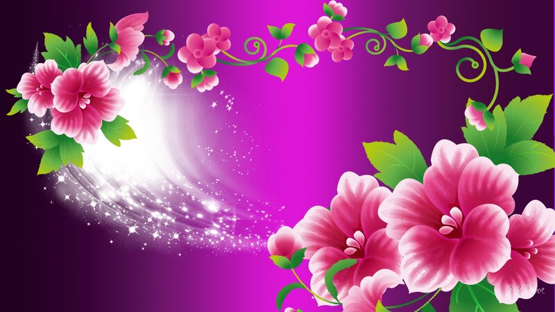 Pink Flowers with Sparkles — Purple
