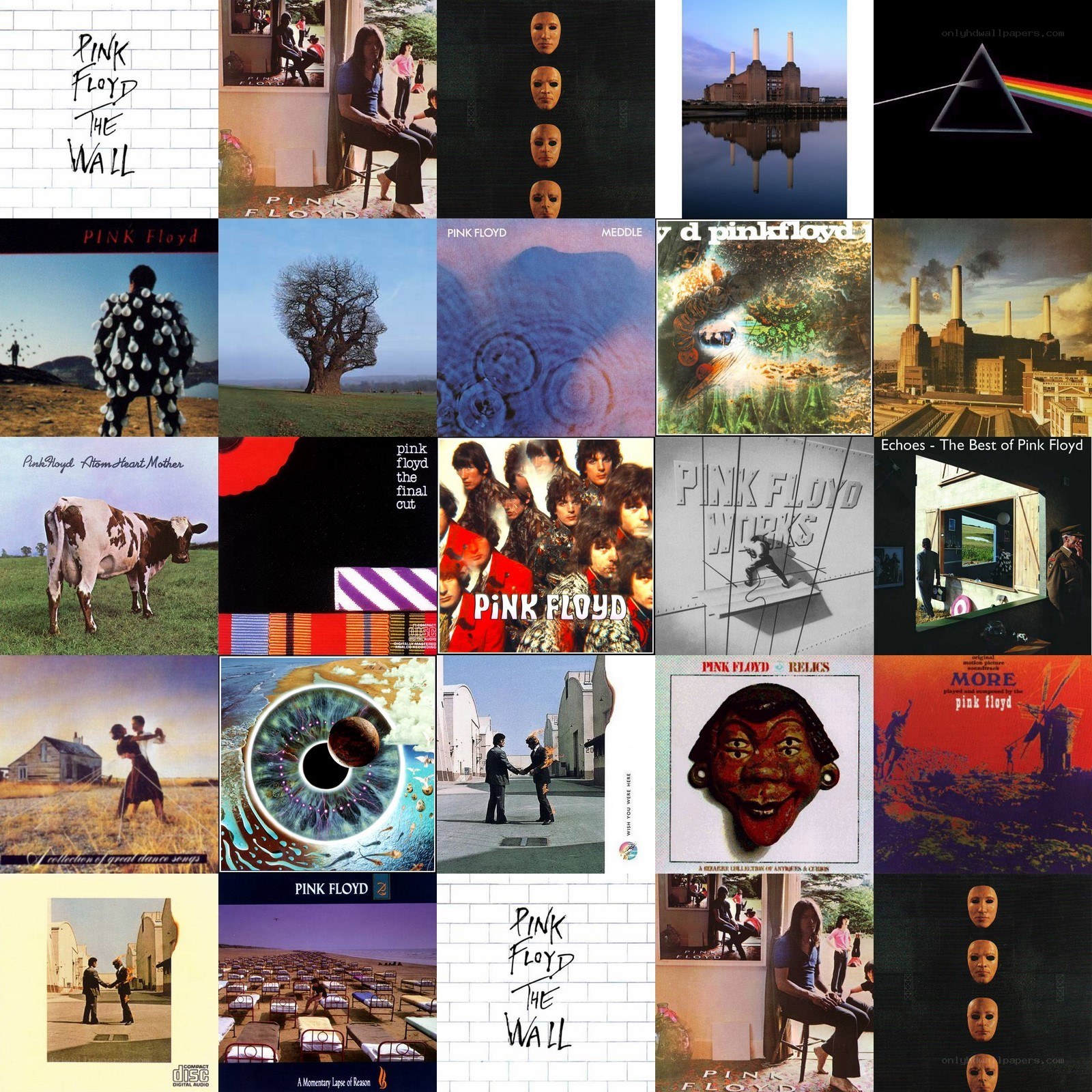 Pink Floyd album covers collage
