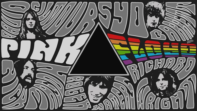 Pink Floyd Band Members — Black, Psychedelic, Illustration