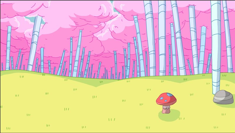 pink forest with mushrooms