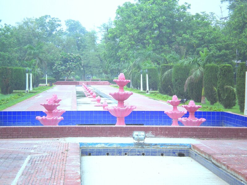 Pink fountains in a garden