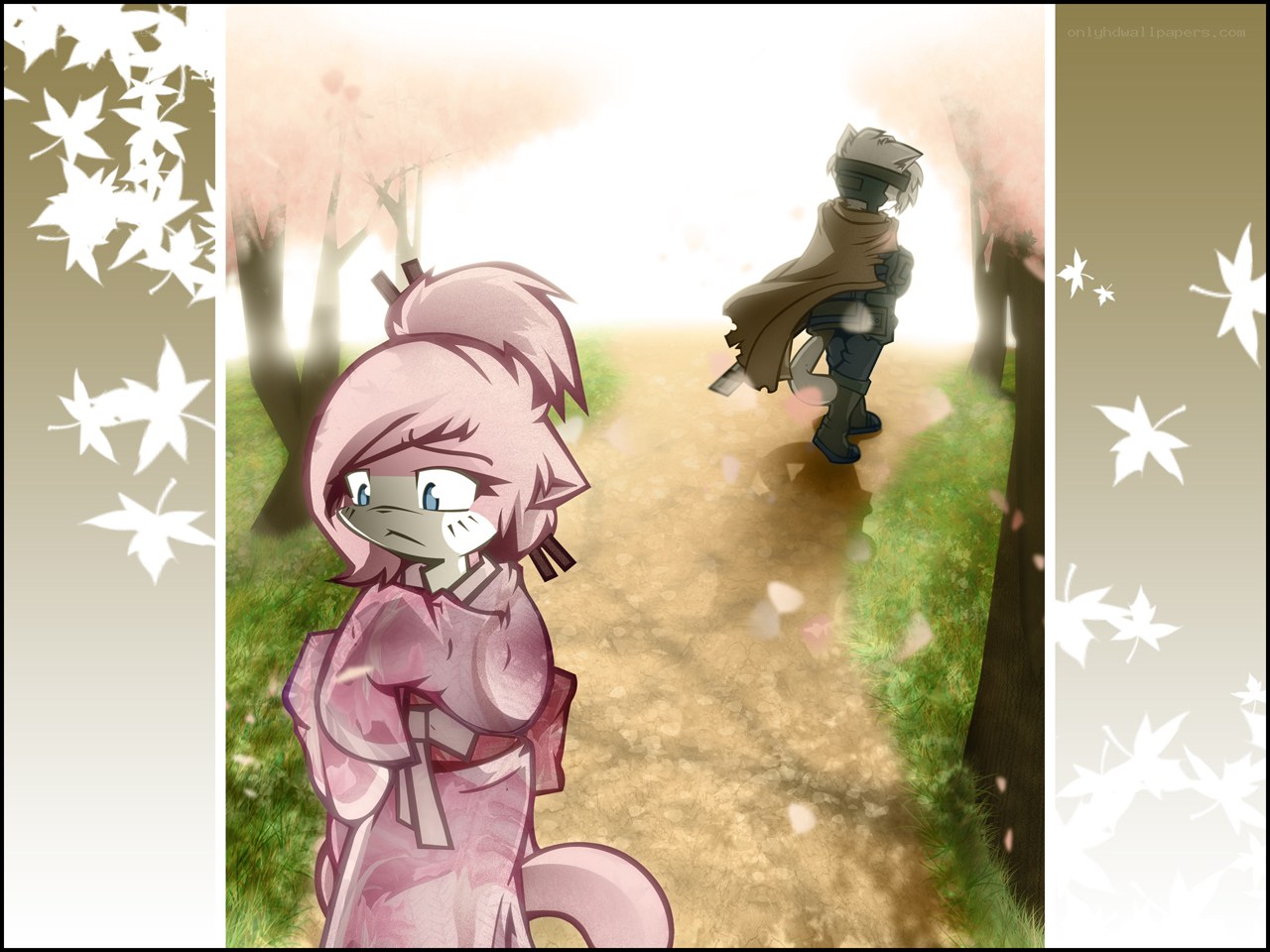 pink fox watching a figure