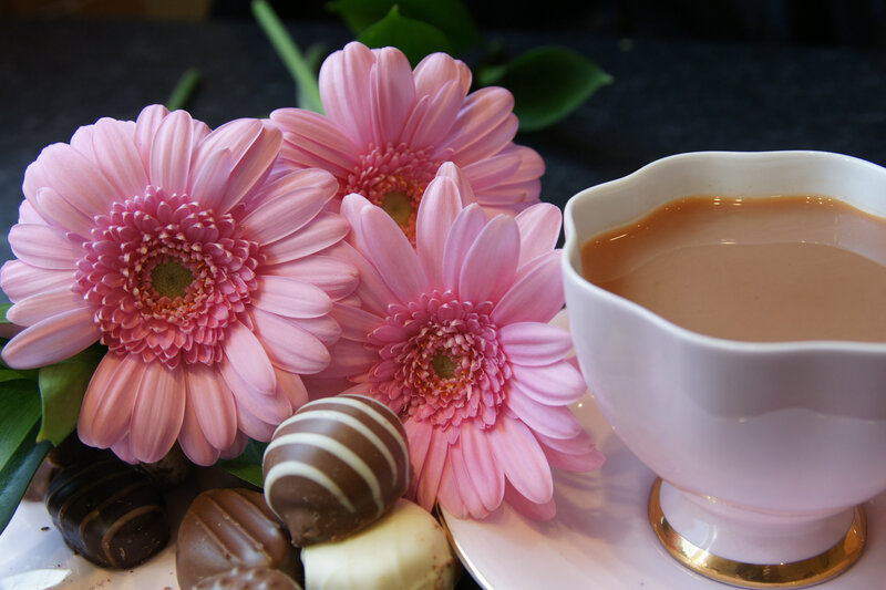 Pink Gerbera Daisies and Tea