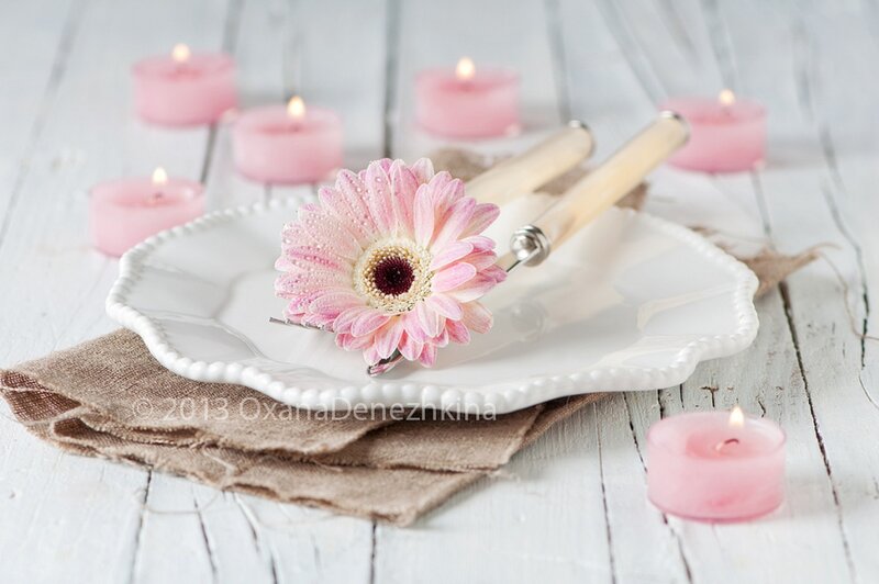 Pink Gerbera Daisy — Serene, Photograph, Candles