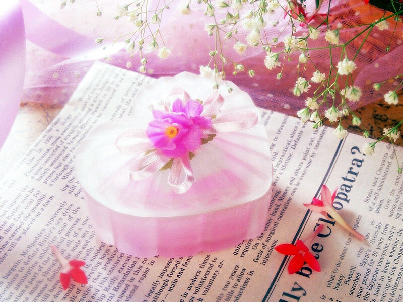 Pink gift box with flowers