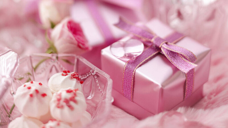 Pink Gift Box with Sweets — Romantic, Photograph