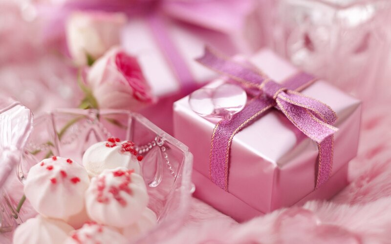 Pink gift box with sweets